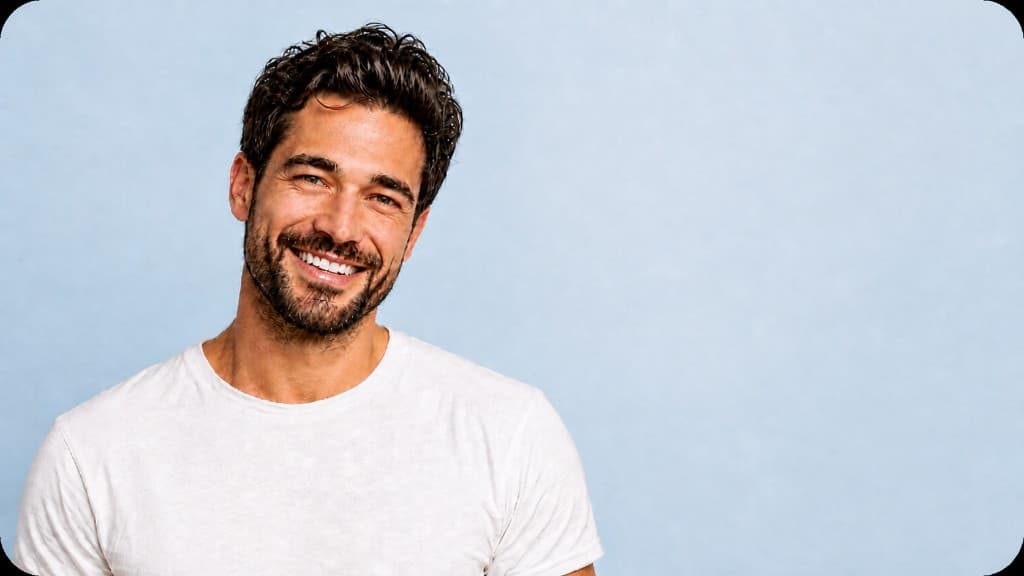 Hombre sonriente con estilo, cuidado capilar