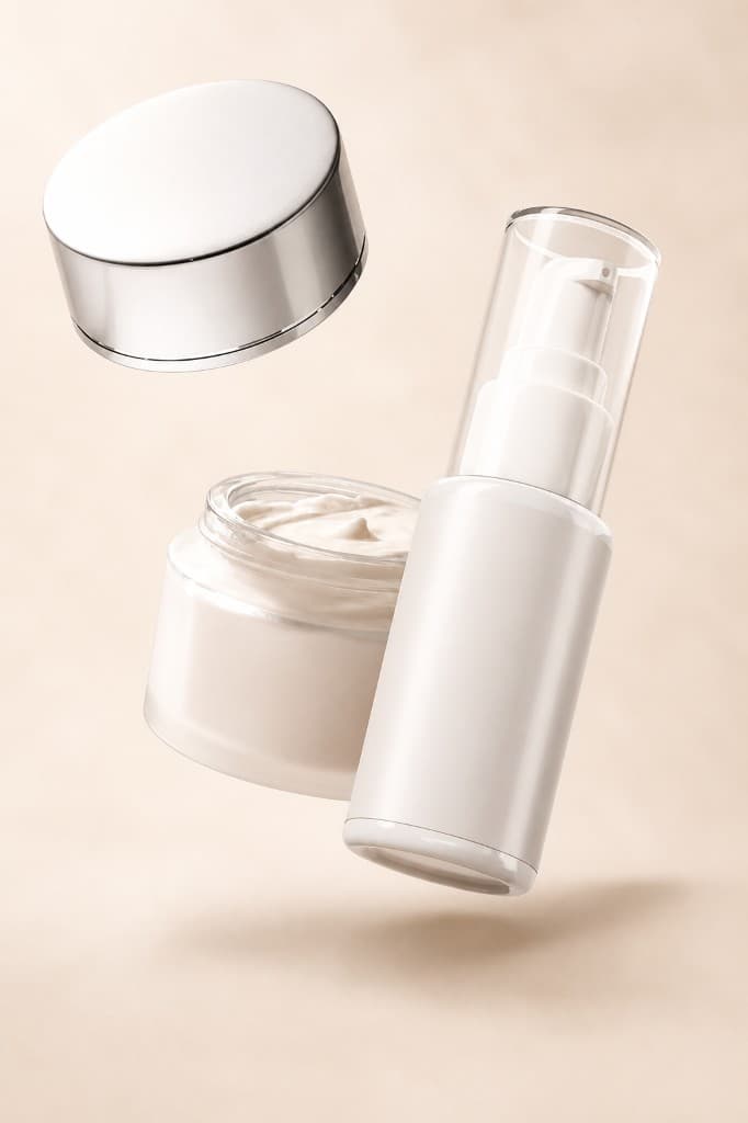 Mujer sonriente aplicando crema facial, rutina de skincare
